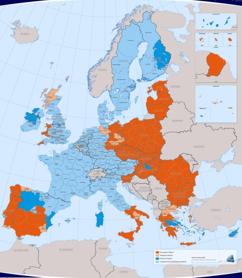 Eligible regions in current EU Cohesion Policy. 'Transition regions' in the next MFF will group 'Phasing Out' and 'Phasing in' regions of the present MFF.