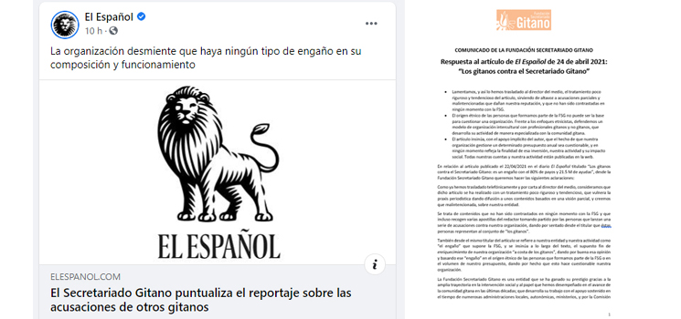 Comunicado de la Fundacin Secretariado Gitano sobre un artculo publicado en el diario online 