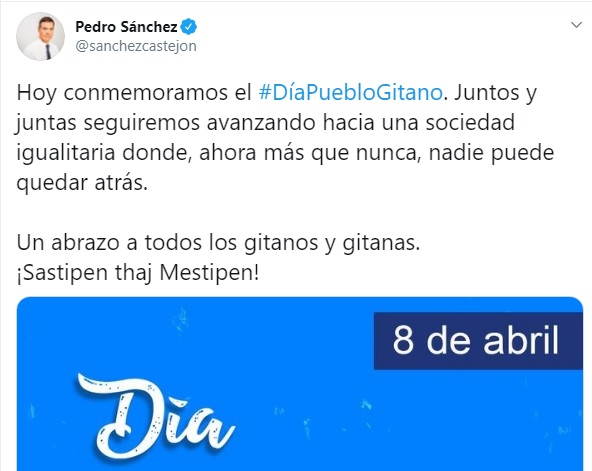 Tuit del presidente del Gobierno, Pedro Snchez