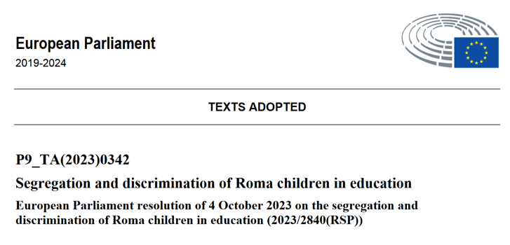 European Parliament calls on the Commission and Member States to end the persistent school segregation of Roma children