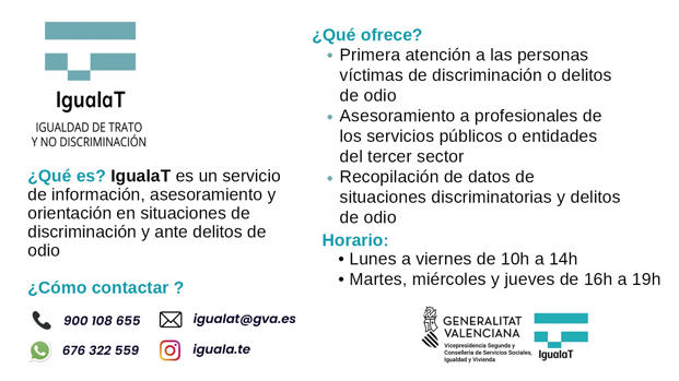 El servicio IgualaT de lucha contra la discriminacin y gestionado por FSG Comunidad Valenciana cumple dos aos
