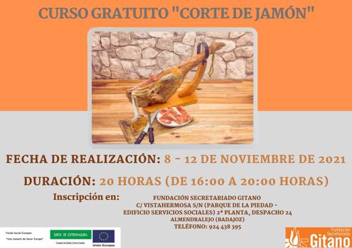 FSG Almendralejo imparte un Curso de Corte de Jamón dentro del Programa Puerta de Empleo para la Comunidad Gitana extremeña 2021-2022